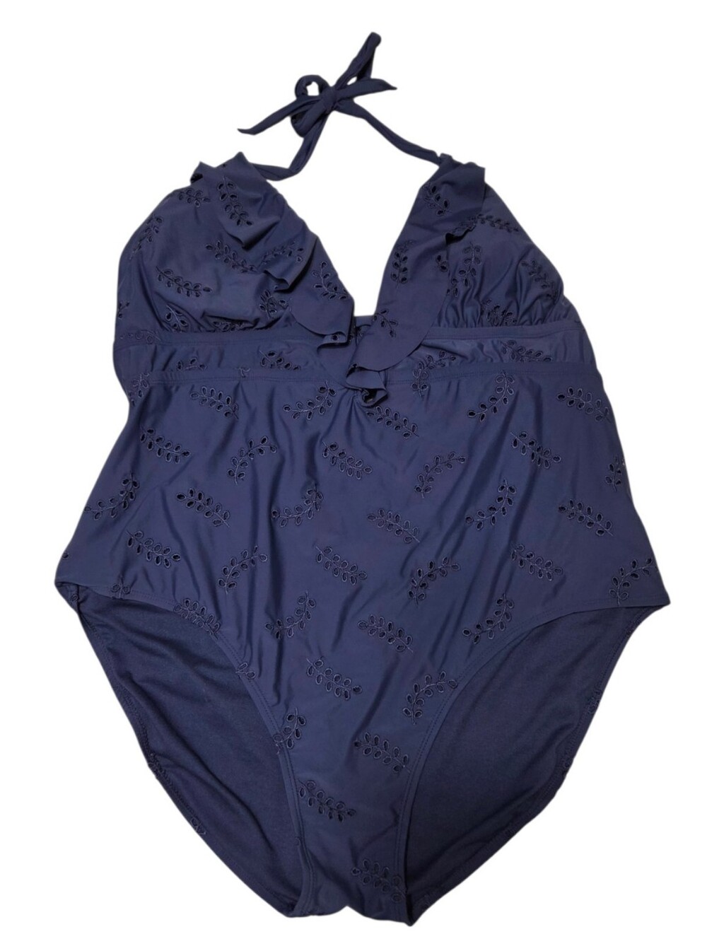 Time And Tru Embroidered Eyelet Ruffle One Piece Navy Swimsuit Size 3X Pre-Owned
